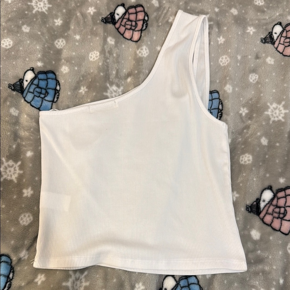 White One-Shoulder Ribbed Top - Picture 3 of 4